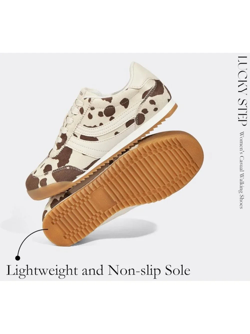 Women's Cow Print Lightweight Thin Sole Lace up Anti Slip Classic Retro Sneakers